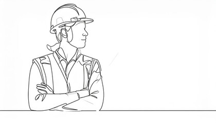 Building Construction worker line art style vector illustration