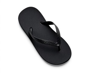 Single black flip-flop on pure white background, accessory, fashion
