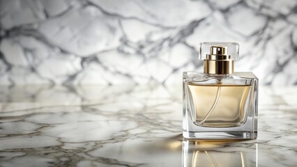 Elegant fragrance bottle on a marble countertop with a soft focus background, glass, fragrance,  glass,fragrance, perfume