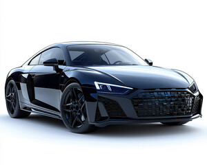 Fototapeta premium black sports car front view on white background, luxury automotive design, high-quality isolated image for transport and technology imagery