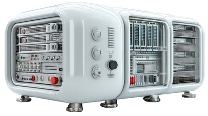 Obraz premium Futuristic Server: An innovative server design, showcased with intricate detailing, embodies the technological advancements of the digital age.