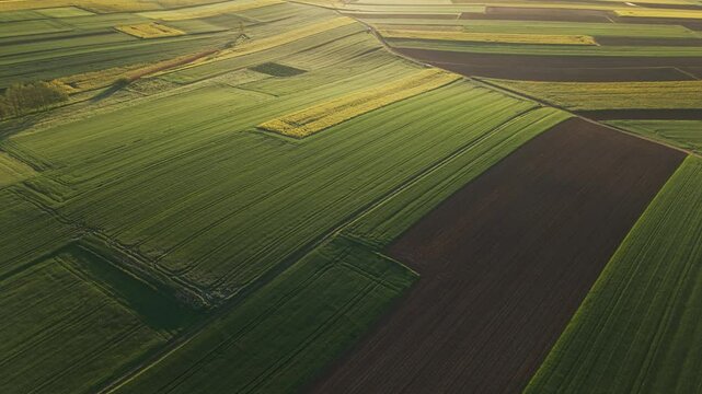 4K, aerial, DJI Air 3S, drone footage at sunrise, showing modern wind turbines producing green energy in the countryside. Ideal for topics related to sustainability, renewable energy.