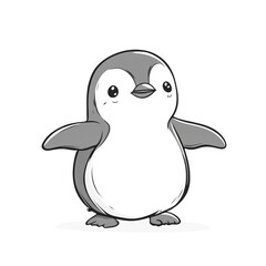 Fototapeta premium Adorable cartoon penguin illustration with a smiling face and outstretched wings on white background