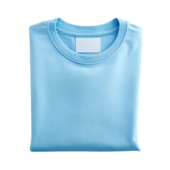 Folded light blue shirt close up on white background