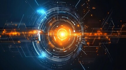 Dynamic, futuristic interface with concentric circles and glowing elements.