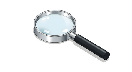 Isometric Illustration of a Classic Magnifying Glass with Black Handle