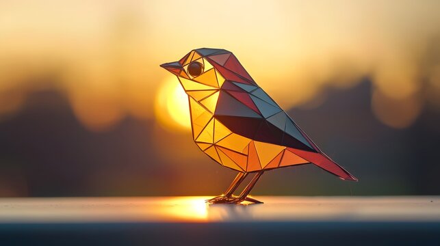 Geometric Lowpoly Bird at Sunset