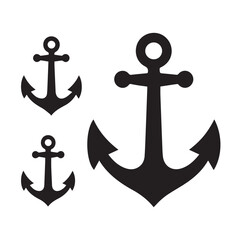 Black anchor icon  set silhouette