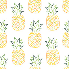 Pineapple seamless pattern. Tropical fruit background