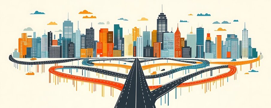 Cityscape highway network, urban sprawl