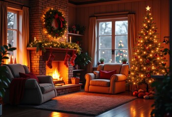cozy festive home decorations twinkling lights charm warmth holiday ambience comfort soft glow evening atmosphere, ornament, symmetry, colorful, wreath, tree
