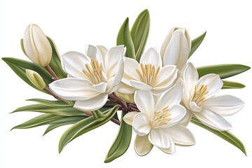 Delicate Bloom A Watercolor Bouquet of White Magnolia Flowers in Lush Detail
