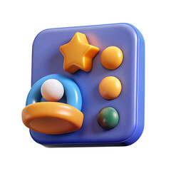 Colorful 3D App Icons PNG on transparent background featuring a star circles a cute character perfect for playful app