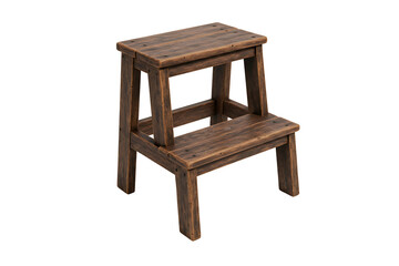 old wooden chair, Weathered wooden step stool with three rugged steps, isolated on transparent background 