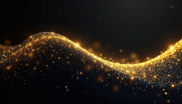 Fototapeta Abstract black gold glitter wave, shimmering luxury texture , flow, motion, glamour