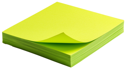 stack of bright neon green sticky notes isolated on white background
