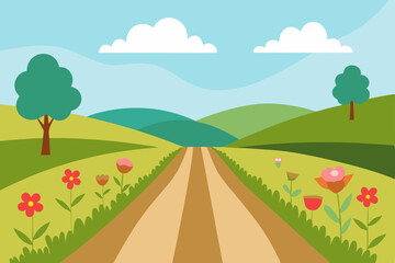 Fototapeta premium rural countryside lane with wildflowers blooming 