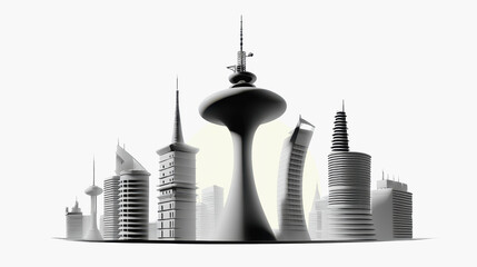 Fototapeta premium Stunning city skyline silhouette pattern featuring iconic buildings against a vibrant sunset sky creating urban aesthetic