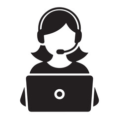 Call Center, Female Customer Service Representative Silhouette vector  girl with laptop 
