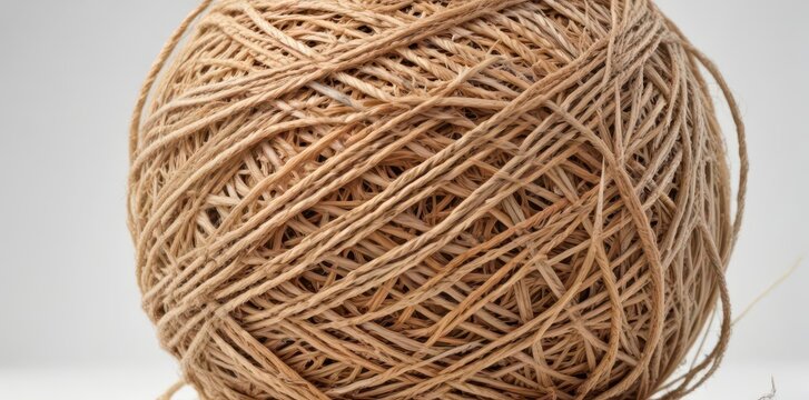 A tangled ball of twine, natural fiber, isolated on white , texture, hobby, string