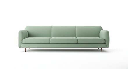 Mint green sofa on a white background, minimalist furniture