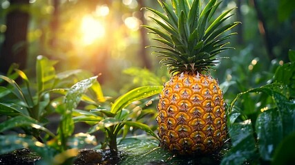 Pineapple in lush tropical foliage - Powered by Adobe