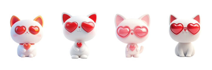 Obraz premium Adorable Cartoon Cats Wearing Heart Shaped Sunglasses Holding Hearts Perfect for Valentine's Day