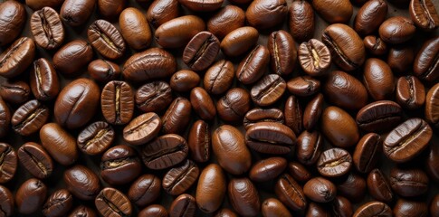 Obraz premium Rich brown coffee beans texture background, ample copy space , illustration, food