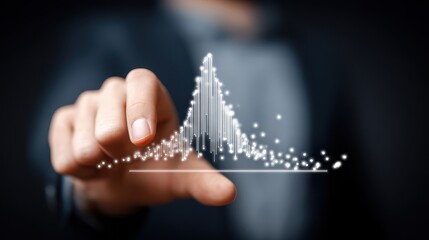 Projected data points touched by a hand.