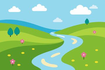 Obraz premium spring stream meandering through a blooming meadow 