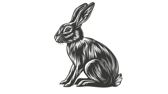 Detailed vector illustration of a sitting hare or rabbit featuring intricate line art on white background