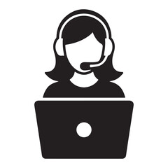 Call Center, Female Customer Service Representative Silhouette vector  girl with laptop 