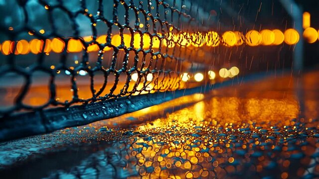 Rainy night city fence