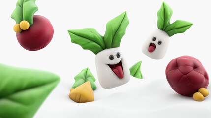 Obraz premium Dynamic group of fruits playfully flying in the air captured in stunning high quality 8k artistic illustration