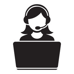 Call Center, Female Customer Service Representative Silhouette vector  girl with laptop 