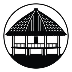 Traditional Village House Silhouette Vector with Thatched Roof and Mud Walls Representing Rural Lifestyle and Native Architecture