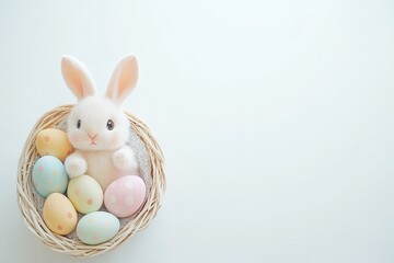 Obraz premium Pastel Easter bunny in a nest with eggs