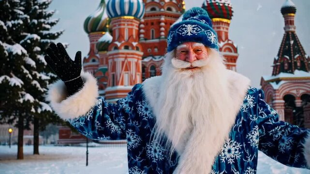 Ded moroz waving in red square, moscow