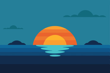 Fototapeta premium sunset horizon over a calm ocean scattered with
