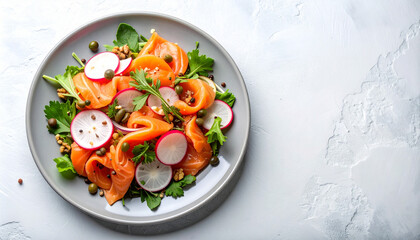 Delicious salmon salad recipe home kitchen food photography bright and fresh close-up healthy eating
