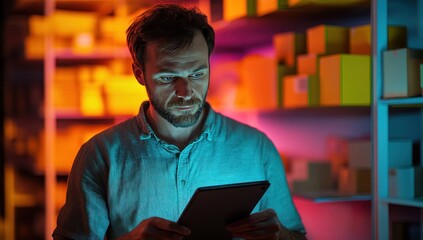 Focused worker reviewing orders