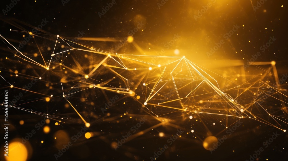 Poster abstract golden network connection on dark background.
