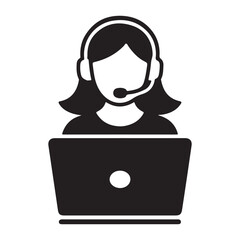 Call Center, Female Customer Service Representative Silhouette vector  girl with laptop 