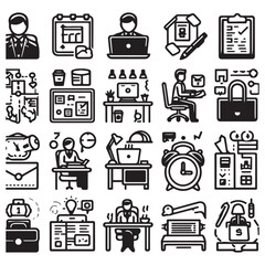 vector collection of office work icon clipart in editable line style