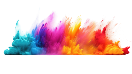 Artistic burst of rainbow sand soft focus on transparent background

