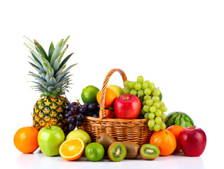 fruit basket isolated on white