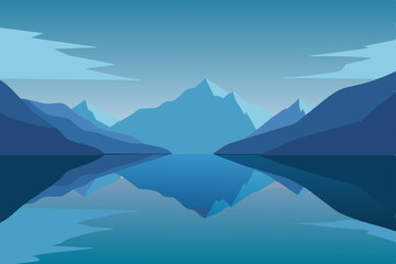 tranquil fjord in early morning light with mirrore