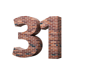 Bricks Wall Number Thirty One 31 Digit Made Of Colored Wall Of Bricks 3D Illustration