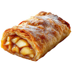 Delicious homemade apple strudel recipe with flaky crust and sweet filling on transparent background
