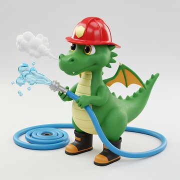 Dragon Firefighter: A Cartoon Hero Ready for Action